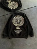 Kışlık Bisiklet Yaka Ön Ve Arka Baskılı SweatShirt - Siyah - 2