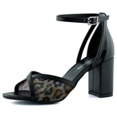 Erkan Saçmacı Charlotte Siyah Leopar Çapraz Bantlı Fileli Kalın Topuklu Zarif Abiye Ayakkabı thumbnail 1