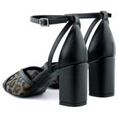 Erkan Saçmacı Charlotte Siyah Leopar Çapraz Bantlı Fileli Kalın Topuklu Zarif Abiye Ayakkabı thumbnail 5