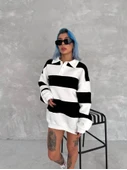 Unisex Üç İplik Parçalı Yakalı SweatShirt - Siyah - 4