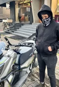 Samuray Kapşonlu ZIP Fermuarlı Çift Kapşonlu Nakışlı SweatShirt- Siyah - 1