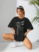 Baskılı Oversize T-shirt - Siyah - 2