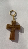 Kahverengi Gold Renkli Haç ve Kılıç Şekil Gold Aksesuarlı Anahtarlık El Yapımı Epoksi Hediyelik MDL1 thumbnail 3
