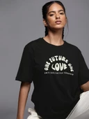 Baskılı Oversize T-shirt - Siyah - 1