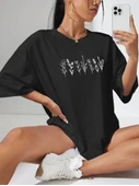 Baskılı Oversize T-shirt - Siyah - 1