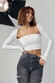 Kara Yaka Uzun Kollu Crop - Beyaz - 1