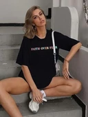 Bisiklet Yaka Baskılı T-shirt - Siyah - 2