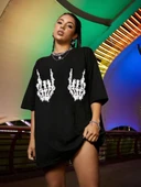 Baskılı Oversize T-shirt - Siyah - 2