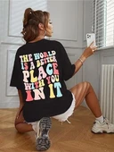 Bisiklet Yaka Baskılı T-shirt - Siyah - 3