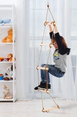 Çocuk Ahşap ip 6 Merdiven Montessori Eğitici Trapez Salıncak Tırmanma Kulesi Jimlastik Salıncağı - 3