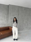 Bisiklet Yaka Uzun Kollu Crop - Gri - 2