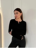 Cıt Cıt Detaylı Uzun Kollu Crop - Siyah - 1