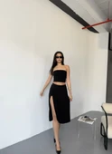 Çepli Şortlu Yırtmaçlı Etek - Siyah - 2