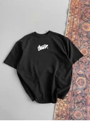 Baskılı Oversize T-shirt - Siyah - 1