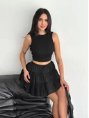 Keten Şortlu Etek - Siyah - 4