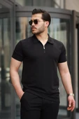 Erkek Yakalı Fermuarlı T-shirt Pantolon Ikili Rahat Takım - 3