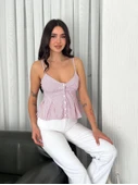Askılı Dekolte Deraylı Crop - Kırmızı - 4