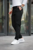 Erkek Beli Bağcıklı Duble Paça örme Pamuklu Kumaş Jogger Pantolon - 1