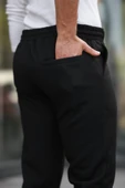 Erkek Beli Bağcıklı Duble Paça örme Pamuklu Kumaş Jogger Pantolon - 3