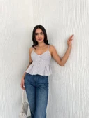 Askılı Dekolte Deraylı Crop - Beyaz - 4