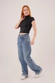 Boğazlı Parlak Kumaş Siyah Crop - 4