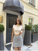 Su Yolu Çizgili Kolay Kombinle Ne Bilir Mini Boy Etek - Füme - 2