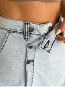 Kot Jeans Kesimetrik Kesim Cepli Şortlu Etek - Gri - 2