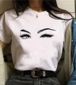 Kadın Kısa Kollu Bisiklet Yaka Göz Baskılı Süprem T-shirt - 3
