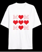 Anneler Gününe Özel Tasarım MOM Kalp Baskılı T-shirt - Beyaz - 1