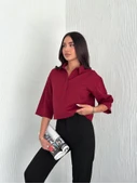 Crop Yakalı Gömlek Üç Çeyrek Sleeve Kol - Bordo - 1