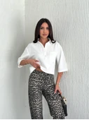 Crop Yakalı Gömlek Üç Çeyrek Sleeve Kol - Beyaz - 4