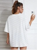 Baskılı Oversize Bisiklet Yaka T-shirt - Beyaz - 2