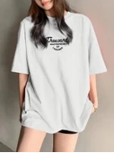 Thousand Baskılı Oversize Bisiklet Yaka T-shirt - Beyaz - 1