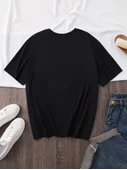 Baskılı Oversize Bisiklet Yaka T-shirt - Siyah - 4