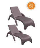 Omnipazar TRK-860 Siesta Fiji Rattan Desenli Ayarlanabilir Lüks Şezlong Kahverengi 2'li Set - 1