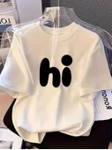 Baskılı Oversize Bisiklet Yaka T-shirt - Beyaz - 1