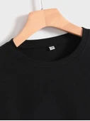 Baskılı Oversize Bisiklet Yaka T-shirt - Siyah - 4
