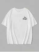 Baskılı Oversize Bisiklet Yaka T-shirt - Beyaz - 2