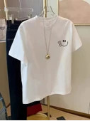 Baskılı Oversize Bisiklet Yaka T-shirt - Beyaz - 1