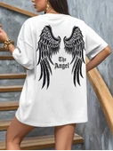 Baskılı Oversize Bisiklet Yaka T-shirt - Beyaz - 1