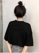 Baskılı Oversize Bisiklet Yaka T-shirt - Siyah - 2
