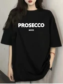 Baskılı Oversize Bisiklet Yaka T-shirt - Siyah - 1