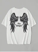 Baskılı Oversize Bisiklet Yaka T-shirt - Beyaz - 3