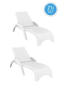 Omnipazar TRK-860 Siesta Fiji Rattan Desenli Ayarlanabilir Lüks Şezlong Beyaz 2'li Set - 1
