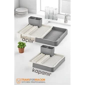 Açılır-Kapanır Bulaşıklık - Bulaşık Durulama Sepeti Tabaklık Bulaşık Kurutmalık GRİ - 1