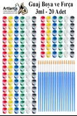 Guaj Boya 3 ml 6 Renk ve Resim Fırçası 20 Paket Mini Küçük Guaj Boya Etkinlik Boyama Boyası Su Bazlı Resim Okul Öncesi - 1