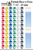 Parmak Boyası 5 ml 6 Renk ve Resim Fırçası 10 Paket Mini Küçük Parmak Boya Etkinlik Boyama Boyası Su Bazlı Resim Kreş - 1