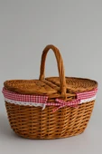 YUNUSOĞLU HOME Kırmızı Ekoseli Kapaklı Piknik Sepeti 40x30x19 cm Hasır Görünümlü Termoform Sepet - 3