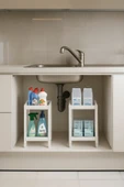 Flex Elite Pro 2 Katlı Beyaz Tekerlekli Çok Amaçlı Banyo & Mutfak Düzenleyici Raf - Evye Altı - 6