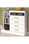 aden home senin evin senin dünyan 4 Çekmeceli Açık Raflı Şifonyer, MDF Beyaz Şifonyer, Yatak Odası Şifonyer, 100x100cm, MSFN04 - 1